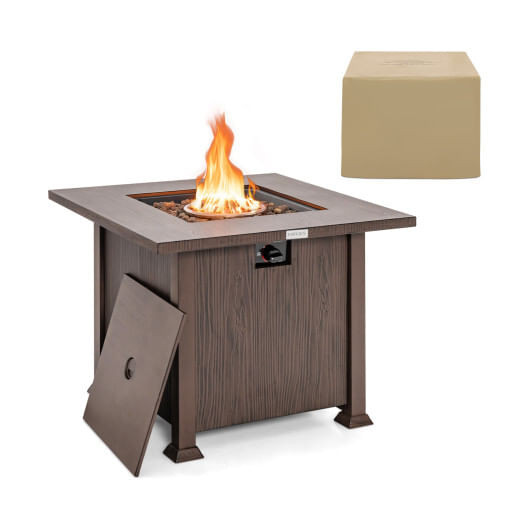 32 Inch 50 000 BTU Square Fire Pit Table with Lid and Lava Rocks-Brown B593-NP10826