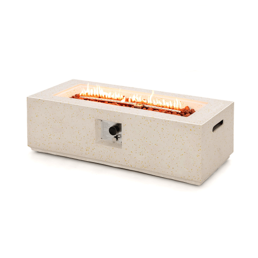 42 Inch 50 000 BTU Rectangle Terrazzo Fire Pit Table with PVC Cover-White B593-NP10851