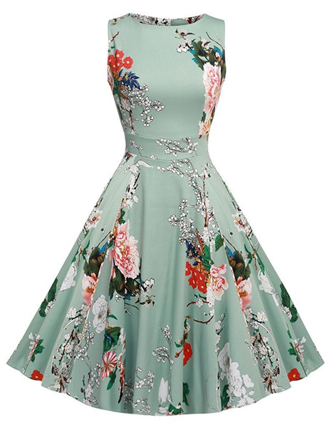 Style: 09, Size: XL - Women's cotton round neck dress sleeveless print Hepburn retro skirt Q119-CJNSSYLY00332-09-XL