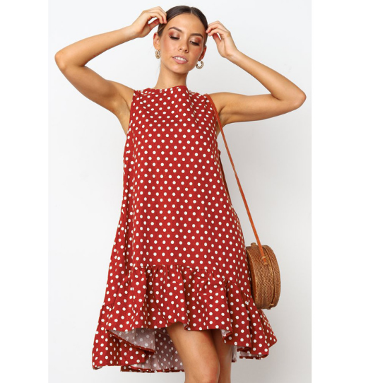 Color: Red, Size: S - Ruffled sleeveless strapless skirt Q119-CJNSSYLY02156-Red-S