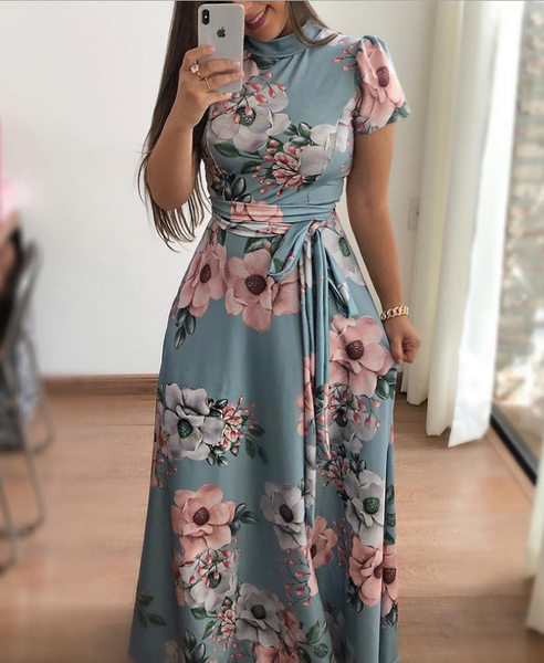 Color: Light green, Size: S - Printed bandage dress Q119-CJNSSYLY01854-Light green-S