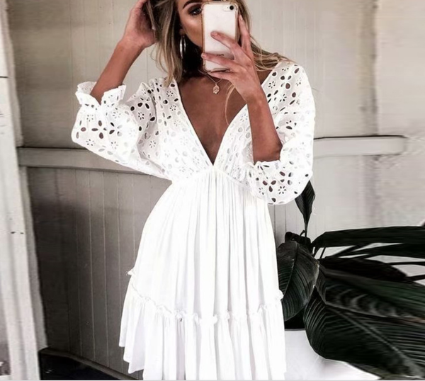 Color: White, Size: XXL - Mesh back dress Q119-CJNSSYLY02069-White-XXL
