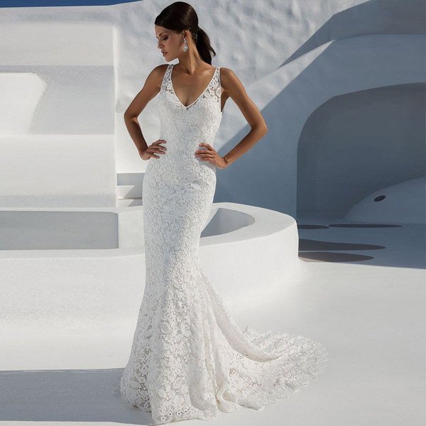 Deep V Sexy Lace Backless Dress Sleeveless White Trailing Dress Q119-CJNSSYLY01618