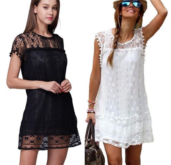 Color: White, Size: M - Lace Elegant Hollow Out Shoulder One-piece Dress Q119-CJNSSYLY00121-White-M