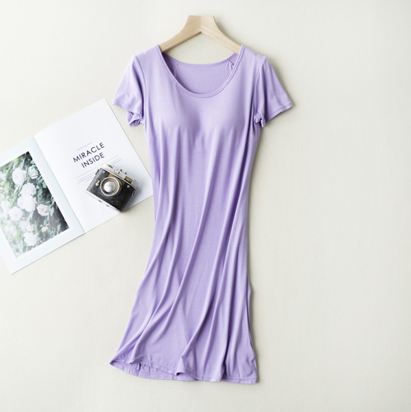 Color: Purple, Size: L - Modal with chest padded bra short-sleeved nightdress pajamas large size ho Q119-CJNSSYLY01832-Purple-L