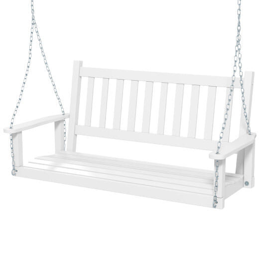 2-Person Wooden Outdoor Porch Swing with 500 lbs Weight Capacity-White - Color: White D681-NP11445WH