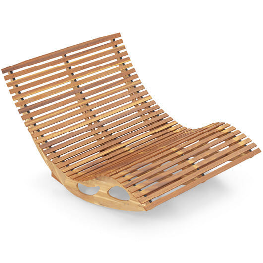 Slatted Acacia 2-Seat Patio Dual Rocker Sunbed Wood Lounger with Ergonomic Curved Seat - Color: Nat D681-NP12023