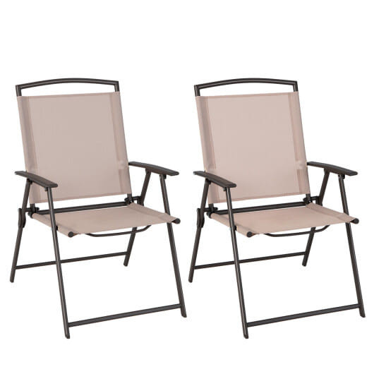 Set of 2 Patio Dining Chairs with Armrests and Rustproof Steel Frame-Beige - Color: Beige D681-NP10504BE-2