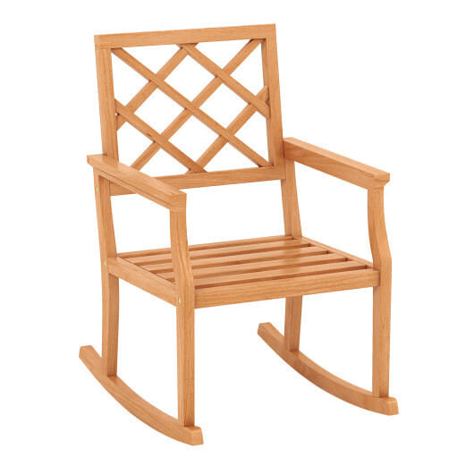 Teak Wood Rocking Chair Oversized Porch Rocker with Backrest and Slatted Seat - Color: Brown D681-JV11958