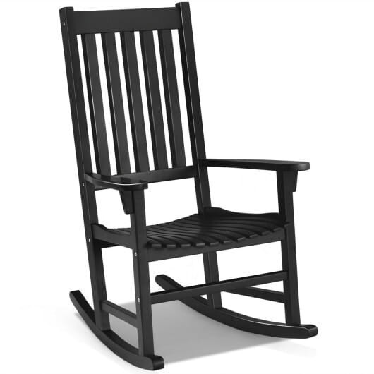 Indoor Outdoor Wooden High Back Rocking Chair-Black - Color: Black D681-HZ10110DK