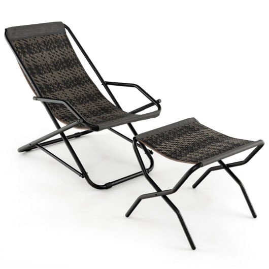 Patio PE Wicker Rocking Chair with Armrests and Metal Frame-Gray - Color: Gray D681-NP11013GR