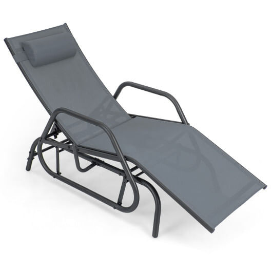 Outdoor Chaise Lounge Glider Chair with Armrests and Pillow-Gray - Color: Gray D681-NP11031GR