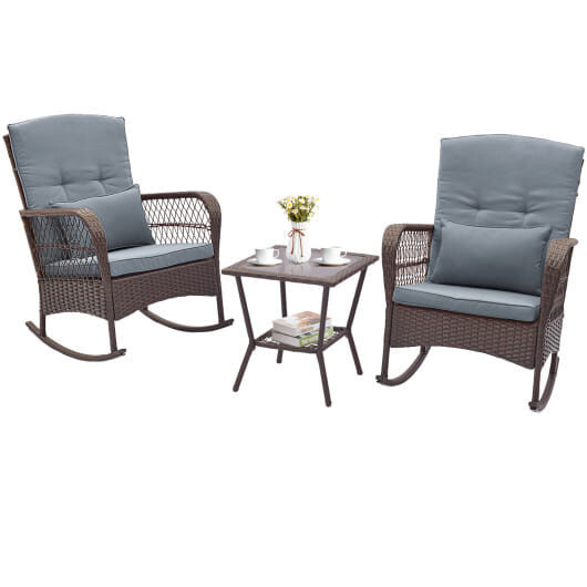 3 Pieces Rocking Bistro Set with 2-Tier Coffee Table-Gray - Color: Gray D681-HW71688GR
