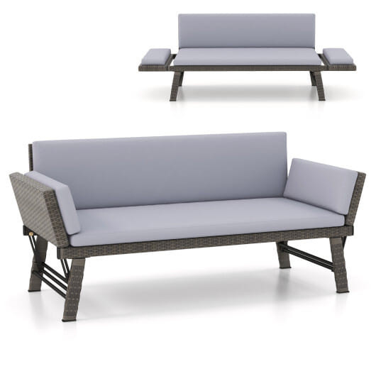 Outdoor Convertible Sofa Daybed with Adjustable Armrests for Balcony-Gray - Color: Gray D681-HW72355GR