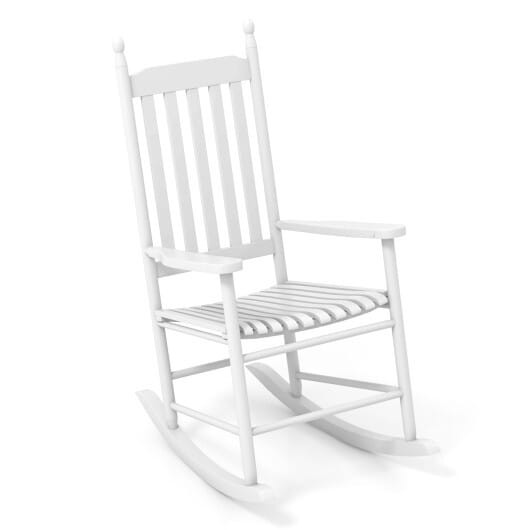 High-Back Acacia Wood Outdoor Rocking Chair with Solid Rocking Base-White - Color: White D681-JV12115WH