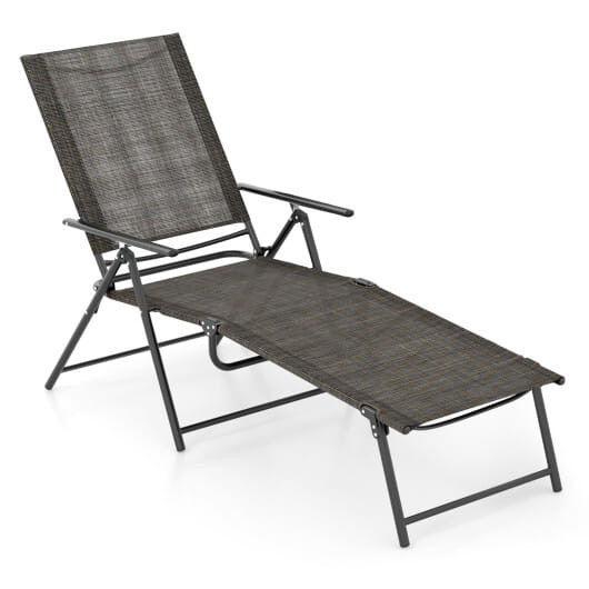 Patio Folding Chaise Lounge Chairs Recliner with 6-Level Backrest-Brown - Color: Brown D681-NP11397CF-1