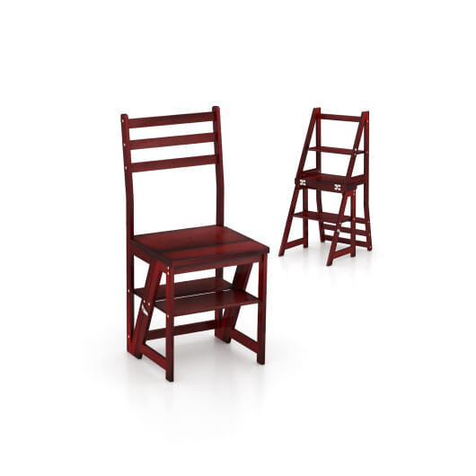 Multifunctional 3-in-1 Ladder Chair Display Plant Stand for Library Kitchen Office-Red - Color: Red D681-JV11647RE