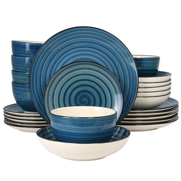 Elama Gia 24 Piece Round Stoneware Dinnerware Set in Dark Blue D970-EL-GIA24DB