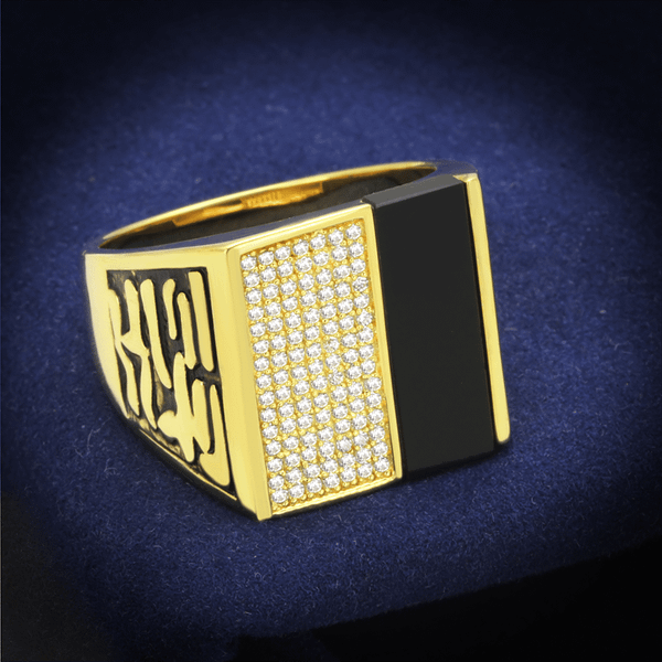 TS236 - Gold 925 Sterling Silver Ring with Semi-Precious Onyx in Jet A874-TS236