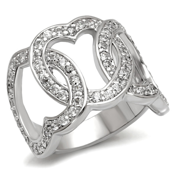 7X014 - Rhodium Brass Ring with AAA Grade CZ  in Clear A874-7X014