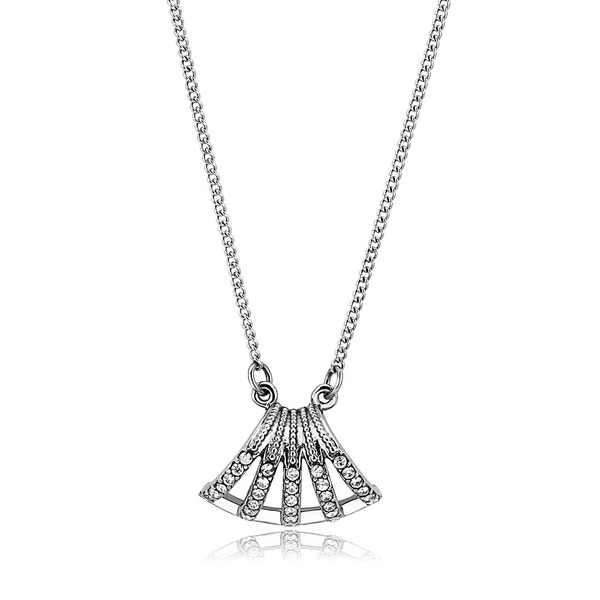 DA380 - High polished (no plating) Stainless Steel Chain Pendant with AAA Grade CZ  in Clear A874-DA380
