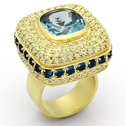 LOA860 - Matte Gold Brass Ring with Synthetic Spinel in London Blue A874-LOA860