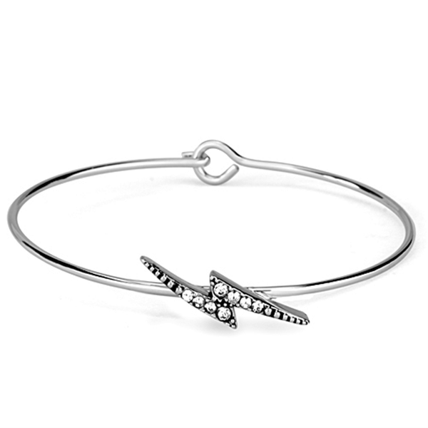 LO3442 - Rhodium Brass Bangle with Top Grade Crystal  in Clear A874-LO3442