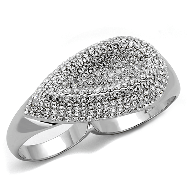 LO3913 - Rhodium Brass Ring with Top Grade Crystal  in Clear A874-LO3913