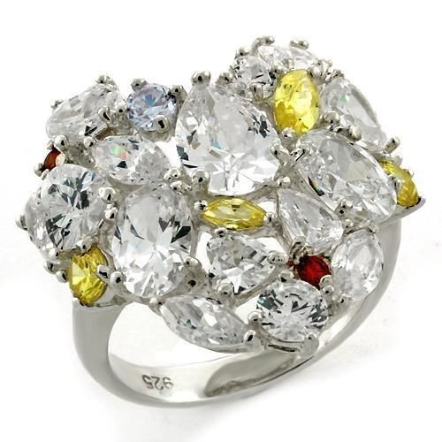 LOAS1129 - High-Polished 925 Sterling Silver Ring with AAA Grade CZ  in Multi Color A874-LOAS1129