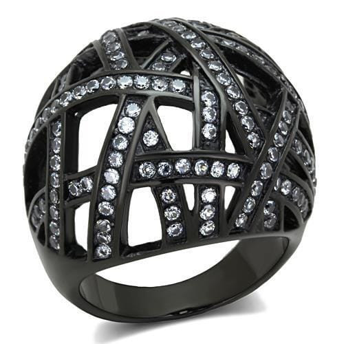 TK1734 - IP Black(Ion Plating) Stainless Steel Ring with AAA Grade CZ  in Clear A874-TK1734