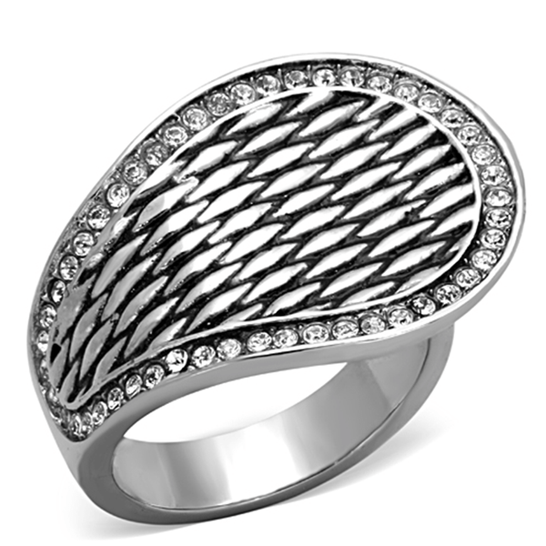 TK1328 - High polished (no plating) Stainless Steel Ring with Top Grade Crystal  in Clear A874-TK1328