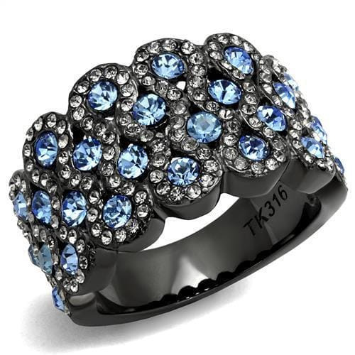 TK3111 - IP Light Black  (IP Gun) Stainless Steel Ring with Top Grade Crystal  in Light Sapphire A874-TK3111