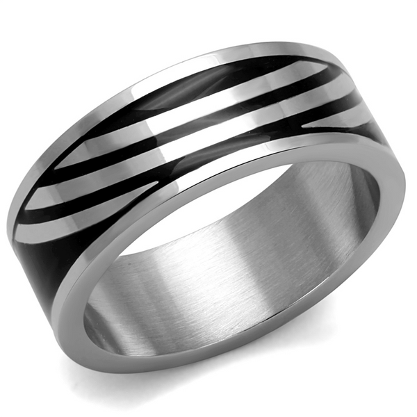 TK2411 - High polished (no plating) Stainless Steel Ring with Epoxy  in Jet A874-TK2411