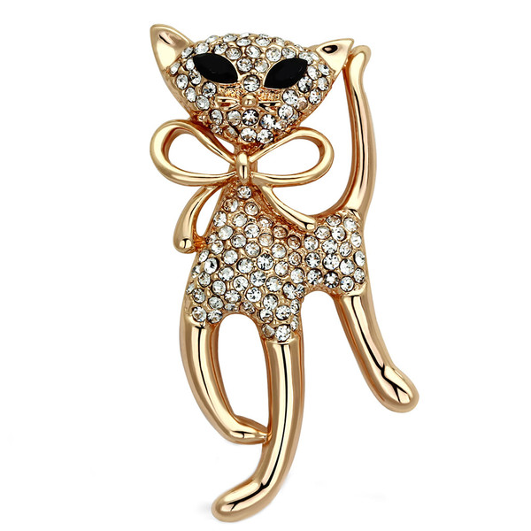 LO2901 - Flash Rose Gold White Metal Brooches with Top Grade Crystal  in Jet A874-LO2901