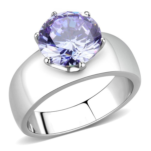 TK52006 - High polished (no plating) Stainless Steel Ring with AAA Grade CZ  in Light Amethyst A874-TK52006