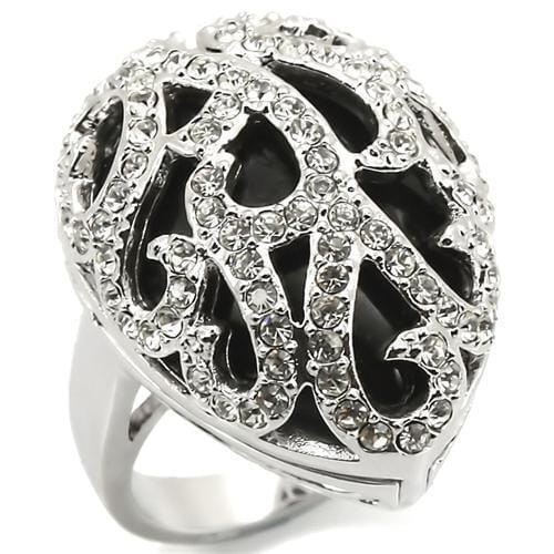 LOA943 - Rhodium Brass Ring with Semi-Precious Agate in Jet A874-LOA943