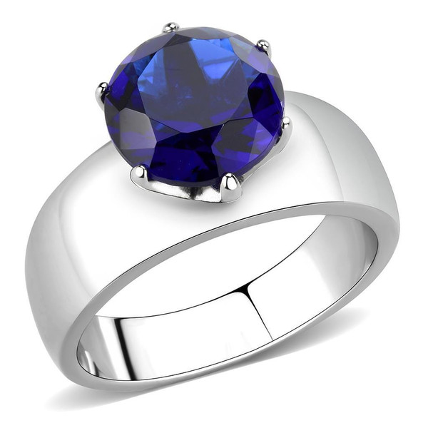 TK52009 - High polished (no plating) Stainless Steel Ring with Synthetic Synthetic Glass in Montana A874-TK52009
