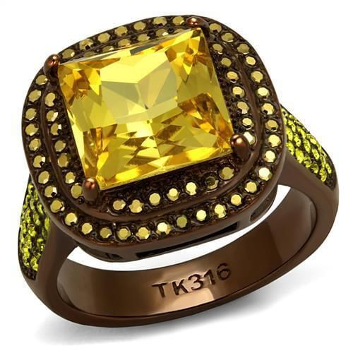 TK2677 - IP Coffee light Stainless Steel Ring with AAA Grade CZ  in Topaz A874-TK2677