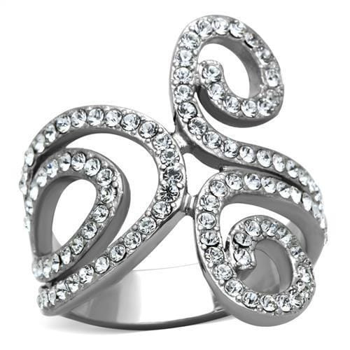TK1437 - High polished (no plating) Stainless Steel Ring with Top Grade Crystal  in Clear A874-TK1437
