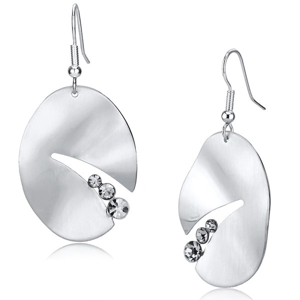 LO2743 - Matte Rhodium & Rhodium Iron Earrings with Top Grade Crystal  in Clear A874-LO2743