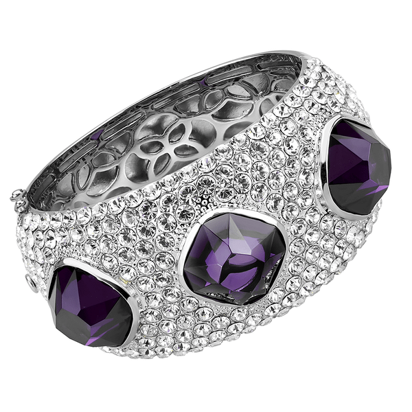 LO4330 - Rhodium Brass Bangle with AAA Grade CZ  in Amethyst A874-LO4330