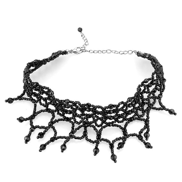 LO4722 - Rhodium Brass Necklace with Synthetic Synthetic Glass in Jet A874-LO4722