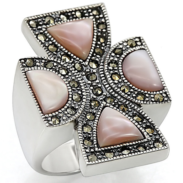 LOS458 - Antique Tone 925 Sterling Silver Ring with Precious Stone Conch in Rose A874-LOS458