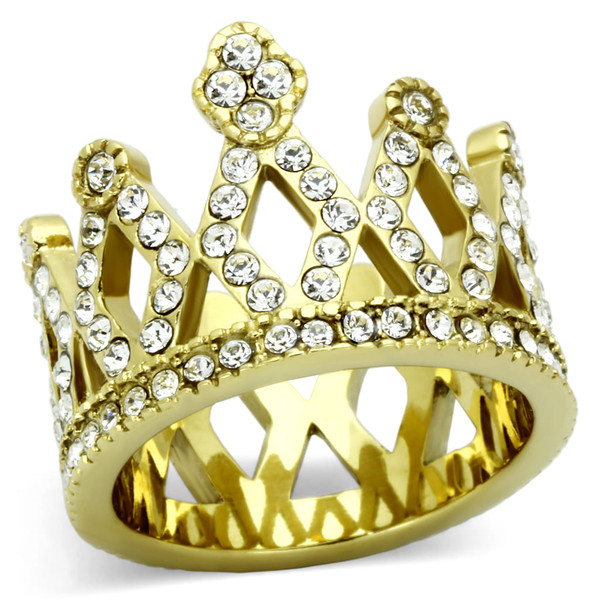 TK1109 - IP Gold(Ion Plating) Stainless Steel Ring with Top Grade Crystal  in Clear A874-TK1109