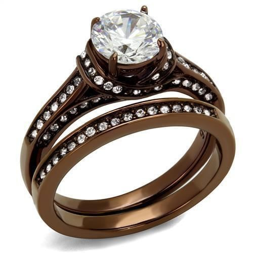 TK1919LC - IP Coffee light Stainless Steel Ring with AAA Grade CZ  in Clear A874-TK1919LC
