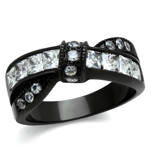 TK2139 - IP Black(Ion Plating) Stainless Steel Ring with AAA Grade CZ  in Clear A874-TK2139
