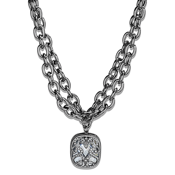 LO4207 - TIN Cobalt Black Brass Necklace with AAA Grade CZ  in Clear A874-LO4207