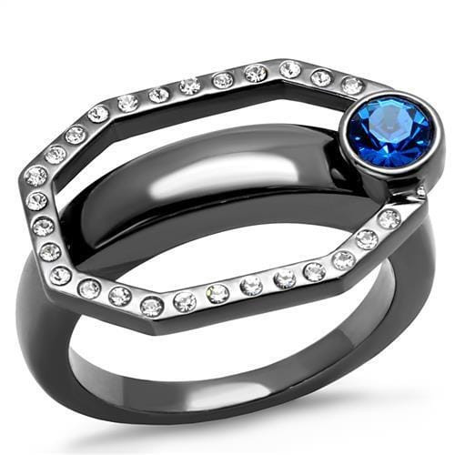 TK2809 - IP Light Black  (IP Gun) Stainless Steel Ring with Top Grade Crystal  in Capri Blue A874-TK2809