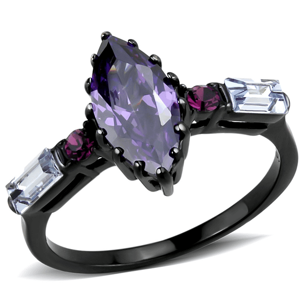 TK3456 - IP Black(Ion Plating) Stainless Steel Ring with AAA Grade CZ  in Amethyst A874-TK3456