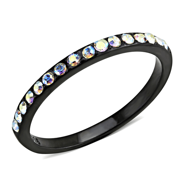 TK3556 - IP Black(Ion Plating) Stainless Steel Ring with Top Grade Crystal  in Aurora Borealis (Rai A874-TK3556